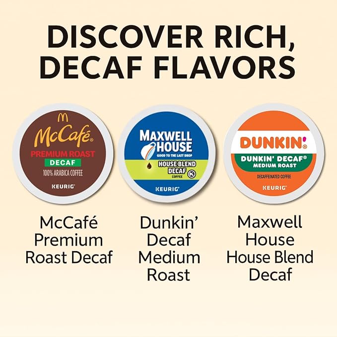 30-Pack Decaf Coffee K-Pods Variety: Dunkin McDonalds Premium Roast Maxwell-House Decaf Blends Keurig-Compatible Includes Coffee Recipe eBook