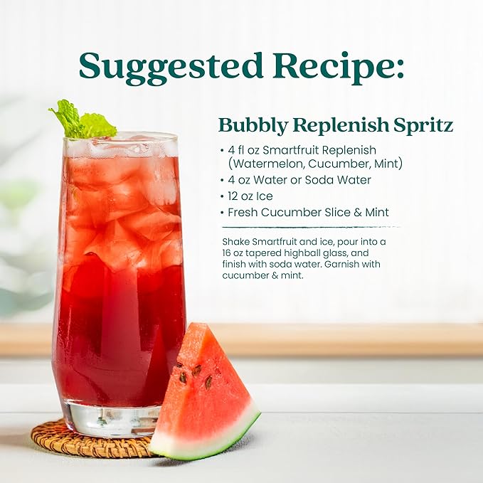 Smartfruit Replenish Refresher – Watermelon Cucumber Mint – Made with Real Fruit Juice No Added Sugar Coconut Water for Hydration Green Coffee Bean Extract for Natural Energy – 48oz Drink Mix