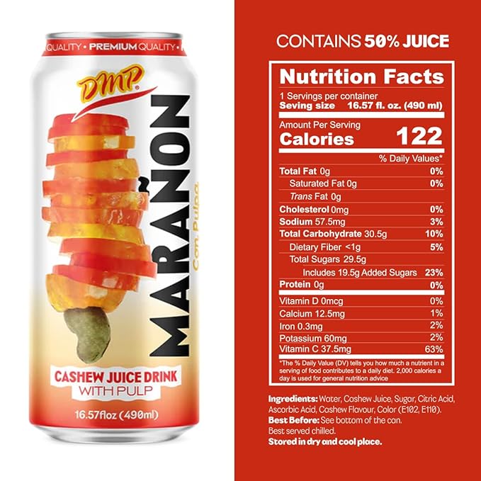De Mi Pais Cashew Juice with Pulp Premium Quality Marañon Juice Content Refreshing Fruit Beverage Perfect for Groceries Canned Organic Juice Delicious Drinks Size 16.57 Fl Oz 24-Pack