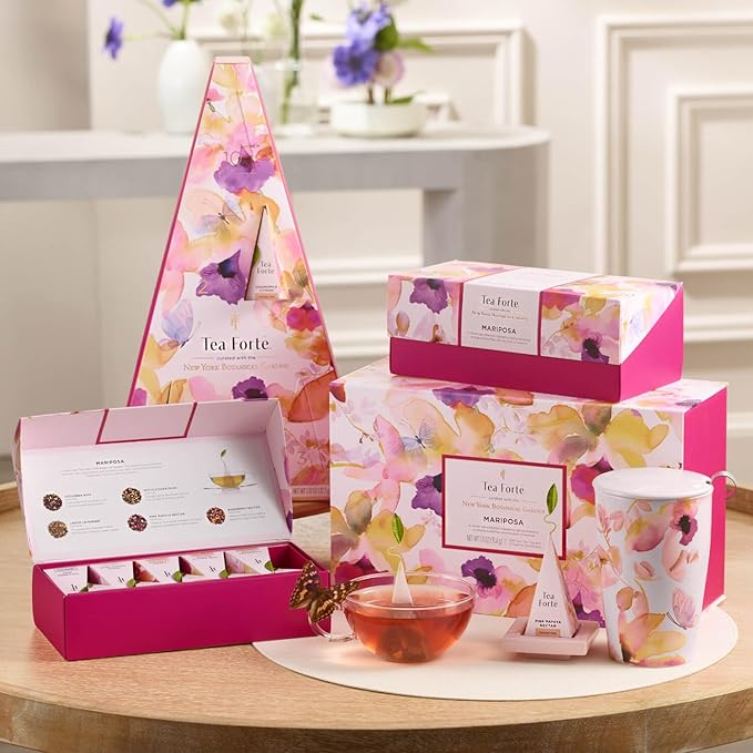Tea Forte Premium Presentation Box Gift Set Sampler 20 Count Assorted Blends Individually Wrapped Handcrafted Pyramid Infuser Bags Mariposa Tea