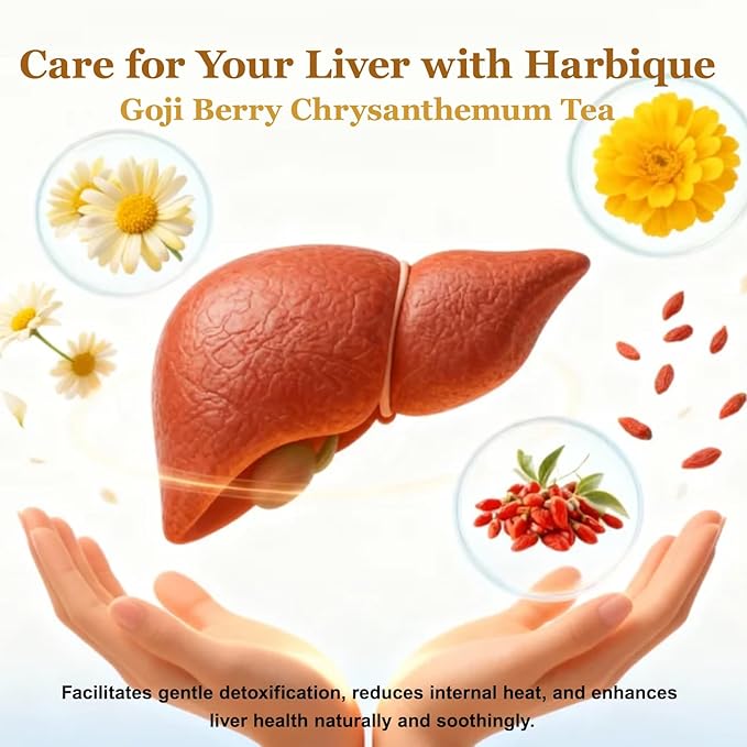 Harbique Organic Chrysanthemum Goji Berry Herbal Tea Caffeine-Free Herbal Tea for Calm &amp Relaxation Daily Wellness Support Non-GMO 40 Individually Wrapped Tea Bags
