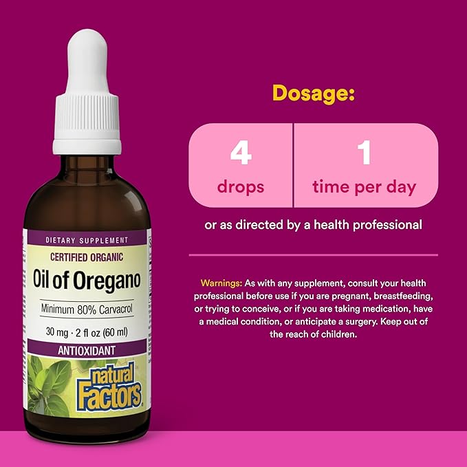 Natural Factors Oil of Oregano - Liquid Antioxidant Support Supplement for Immune Support - Easy Swallow Health Supplement with Non-GMO &amp Gluten-Free Formula - 2 fl oz (375 Servings)