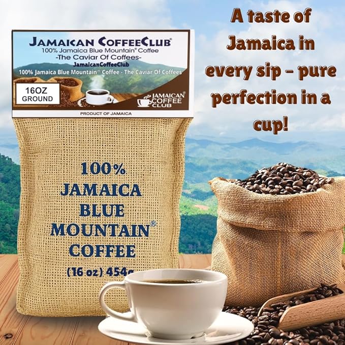 JamaicanCoffeeClub Blue Mountain Ground Coffee RG 16oz 100% Jamaican Blue Mountain Coffee Fresh Medium Roast Smooth &amp Balanced Taste Premium Quality Coffee from Jamaica