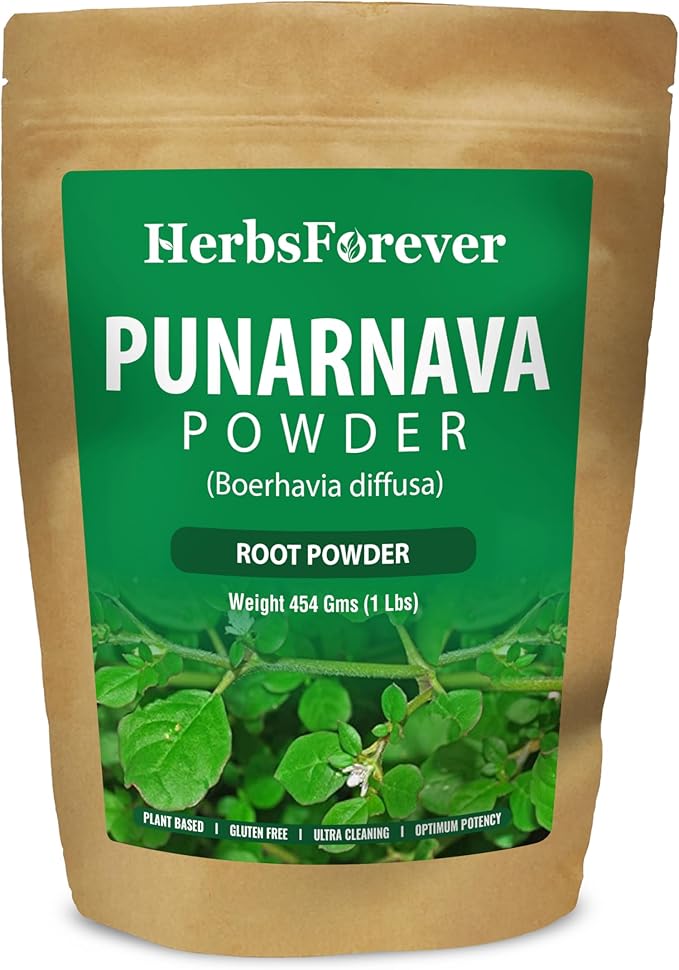HerbsForever Punarnava(Boerhaavia Diffusa) Root Powder-Liver Kidney UTI Reduce Swelling Fluid Retention| Wild HarvestedNon GMO - 2X Potency | Ultra CleanNO Sand &amp Mud| Steam Treated| 16oz-1L
