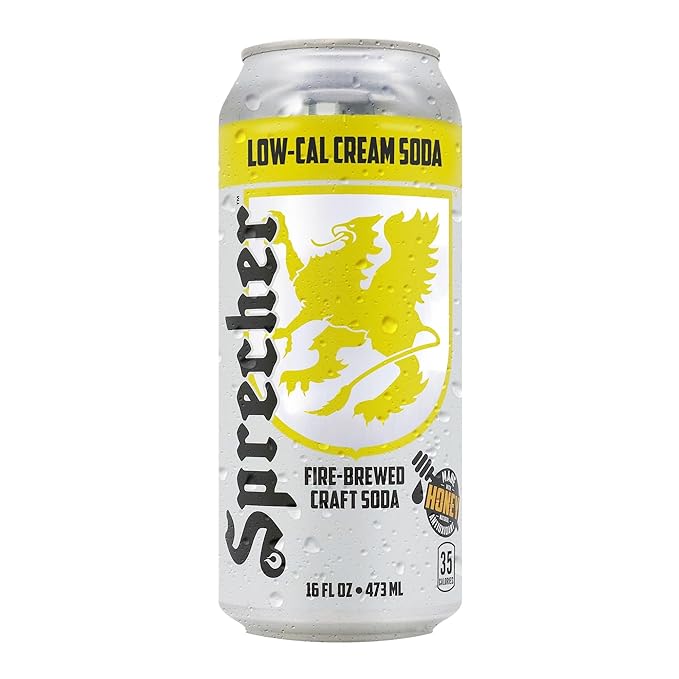 Sprecher Low-Cal Cream Soda 16 fl oz Cans (12 Pack) Fire-Brewed Craft Diet Soda with Real Honey Handcrafted Reduced Calorie Cream Soda Caffeine-Free Gourmet Beverage