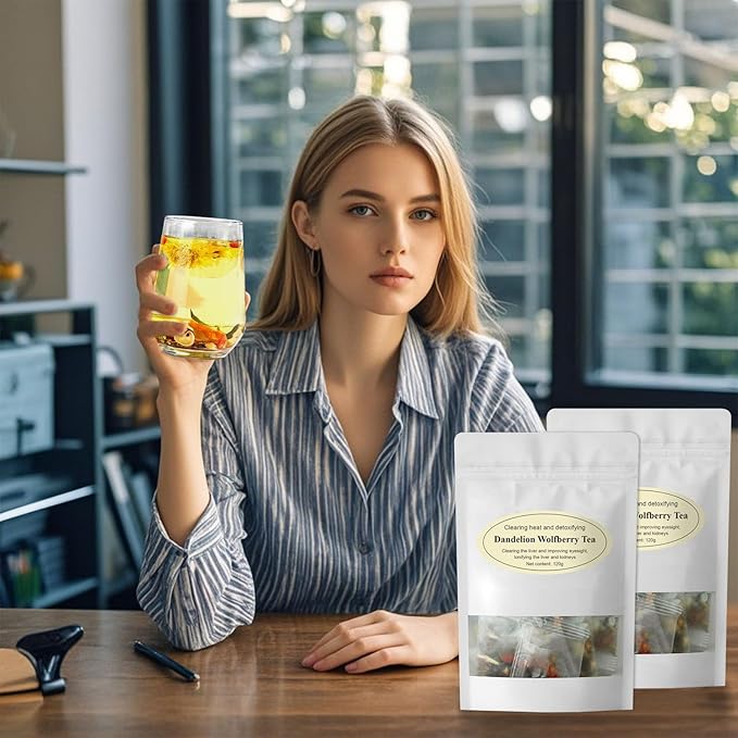 KWOLYKIM 5 Bags Dandelion Wolfberry Tea Bags Dandelion Tea Chrysanthemum Tea Chinese Wolfberry Tea Bags (60pcs/5 boxes)
