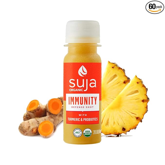 Suja Organic Immunity Defense Shot (60 Pack) with Turmeric and Ginger | Immunity Boost &amp Support | Functional Shots | Cold-Pressed Juice with Live Probiotics | Plant-Based &amp Gluten-Free