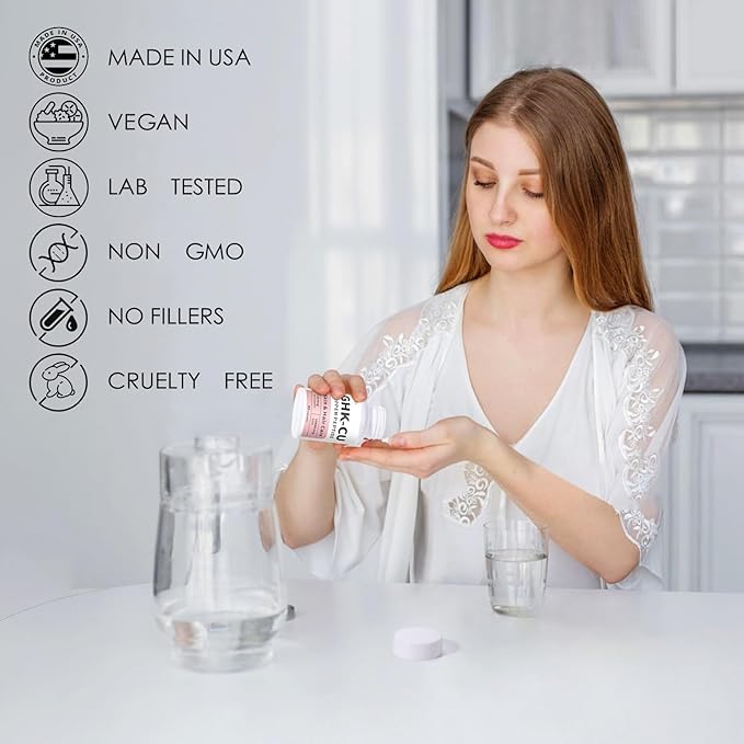 GHK-Cu Copper Peptide Supplement Anti-Aging &amp Hair Growth Support Improves Skin Elasticity &amp Firmness Thicker Fuller Hair Easy Absorption Precisely Dosed 90 Vegan Capsules