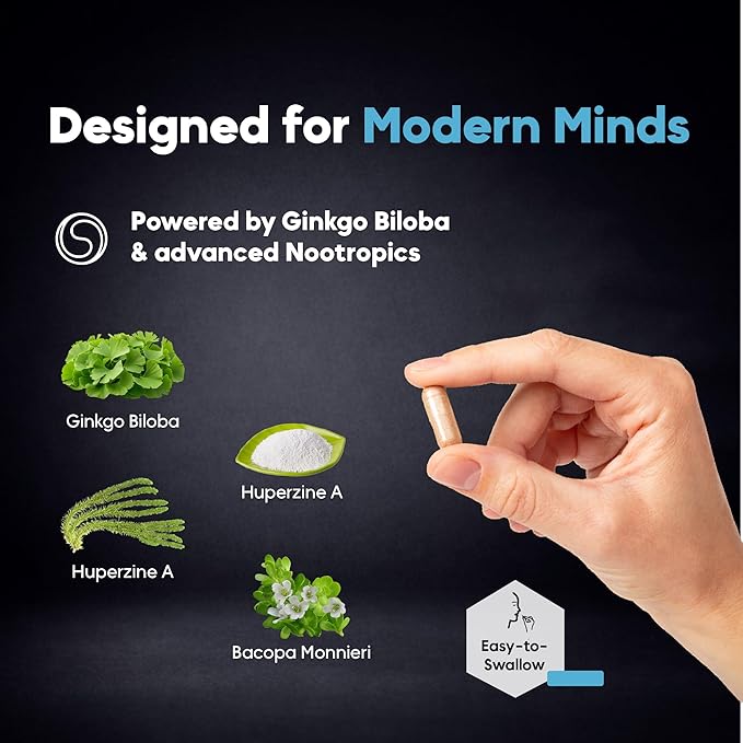 Brain Neuro Matrix – Memory &amp Focus Nootropic with Ginkgo Biloba &amp Huperzine A – Caffeine-Free Vegan Brain Supplement for Clarity Focus &amp Mood – 90 Capsules (3-Month Supply)
