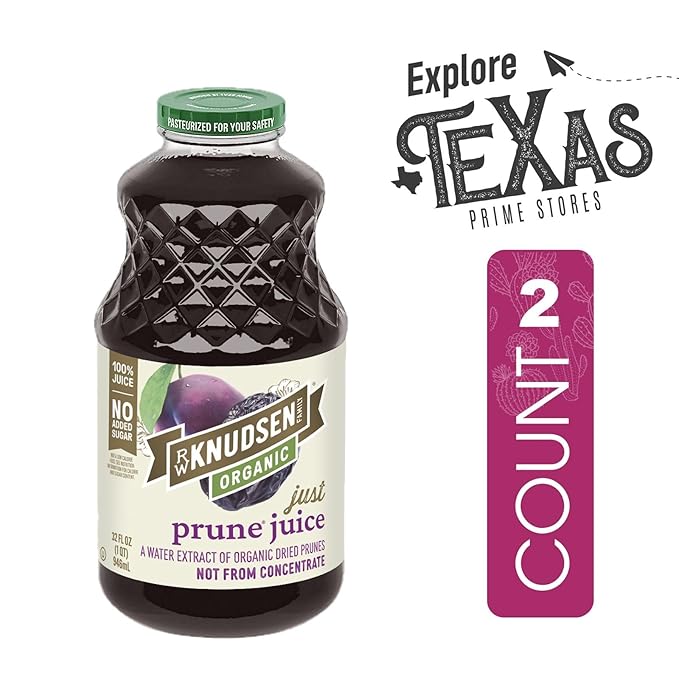 R.W. Knudsen Organic 2-Pack Organic Just Prune Fruit Juice 100% USDA 32 fl oz Glass Bottle + 1 Utility Freebie by Lavinia