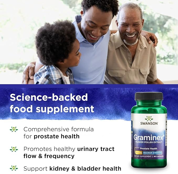 Swanson Graminex Flower Pollen Extract - Men's Health Supplement to Support Prostate Kidney Bladder &amp Urinary Tract Health* - Non-GMO - 60 Capsules