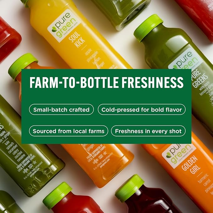 Pure Green Cold Pressed Juice - Grapeshot - Fresh Functional Blend with Grape Lemon Pink Himalayan Salt - Natural Gluten Free Non-GMO No Artificial Colors or Flavors - Made from Real Fruits &amp