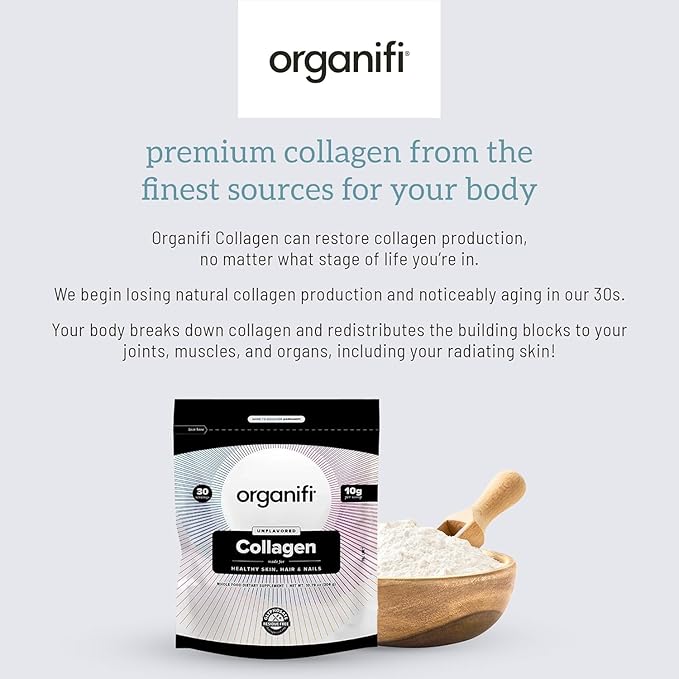 Organifi Collagen Powder - Fuller Hair Stronger Nails and Radiant Skin - Replenish and Rebuild Your Body - Gluten-Free Dairy-Free and Soy-Free Hydrolyzed Multi Collagen Peptides 30 Servings