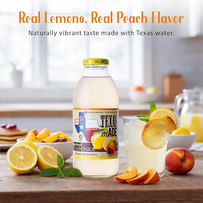 Texas mADE Fredericksburg Peach Lemonade Lemonade Made with Pure Cane Sugar and Peach Flavor No Preservatives Texas Crafted Lemonade 16 fl oz Pack of 12