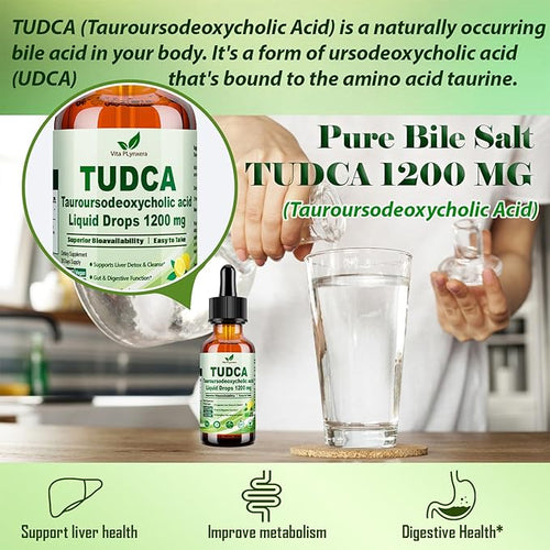 2 Pack Pure TUDCA Bile Salts Liquid Drops 1200mg (Tauroursodeoxycholic Acid) Premium Liver Support Bile Flow &amp Gallbladder Cleanse Supplement丨High Absorption Liquid | Non-GMO | 3rd Party Tested