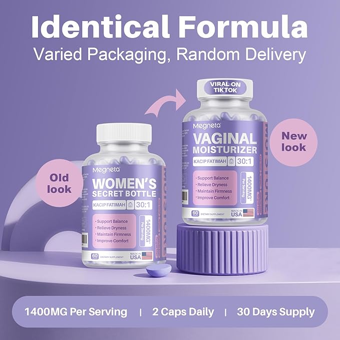 Vaginal Moisturizer Kacip Fatimah 1000mg &amp Manjakni 200mg for Female Intimate Health Slippery Elm for Women Vegan 60 Capsules