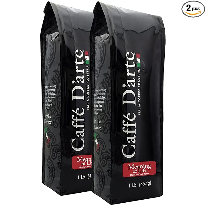 Caffe D’arte Meaning of Life Ground Coffee – Medium‑Dark Roast Well‑Balanced Classic Blend – Roasted in Seattle Ideal for Drip Brewing – 1 lb
