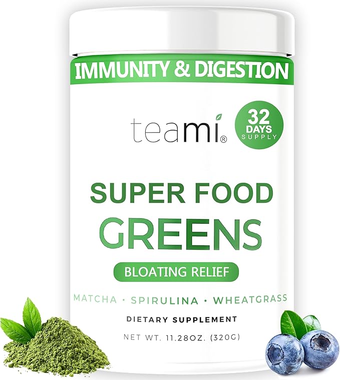 Teami Organic Super Greens Powder for Immunity &amp Digestion Non-GMO Greens Superfood Powder to Support Energy 16 superfood Ingredients Sugar-Free Veggie Powder for Juice &amp Smoothie 32 Servi