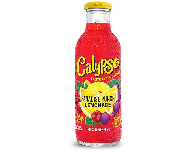 Calypso Lemonade Paradise Punch Lemonade Made with Real Fruit 16 Fl Oz Glass Bottles (Pack of 12)