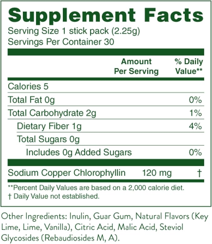 Nature's Sunshine Chlorophyll Stick Packs: Supercharge Your Detox and Boost Gut Health in Convenient Delicious Stick Packs (Lime Twist)