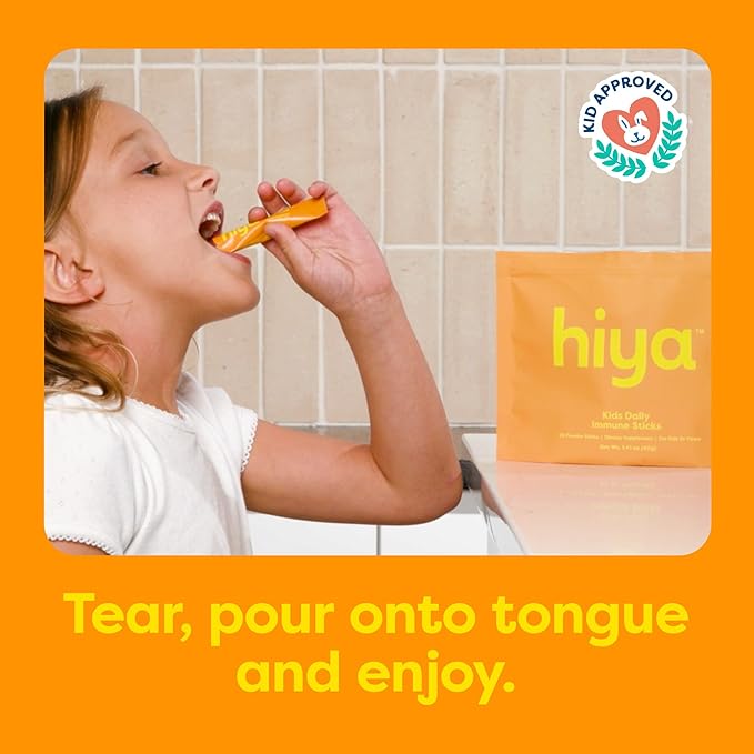 Hiya Kids Immune Support – Vitamin C Elderberry &amp Beta Glucans for Ages 2+ Delicious Orange Flavor 0g Sugar – 20 Stick Packs for Toddlers &amp Kids