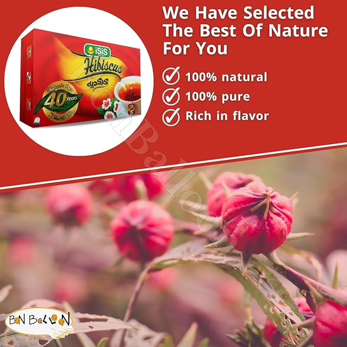 Isis Natural Egyptian Hibiscus Herbal Tea Bags Drinks To Carry It Everywhere For Perfect Start Egypt Aswani Aswan Chai Hybiscus Arab Arabic Herb Herbs Kosher Halal ( 100 Bags ) كركديه
