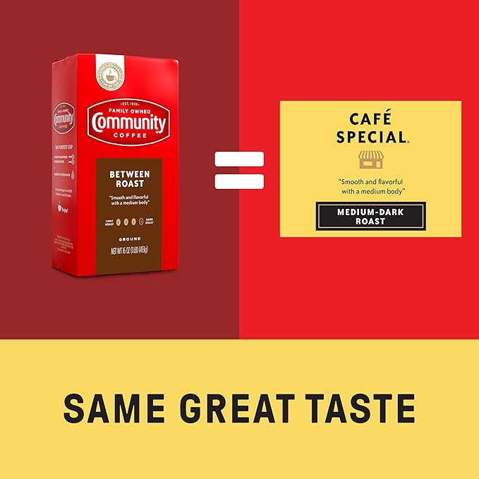 Community Coffee Between Roast Premium Ground Coffee Vacuum Packed- 16 Ounce Bags (Pack of 10)