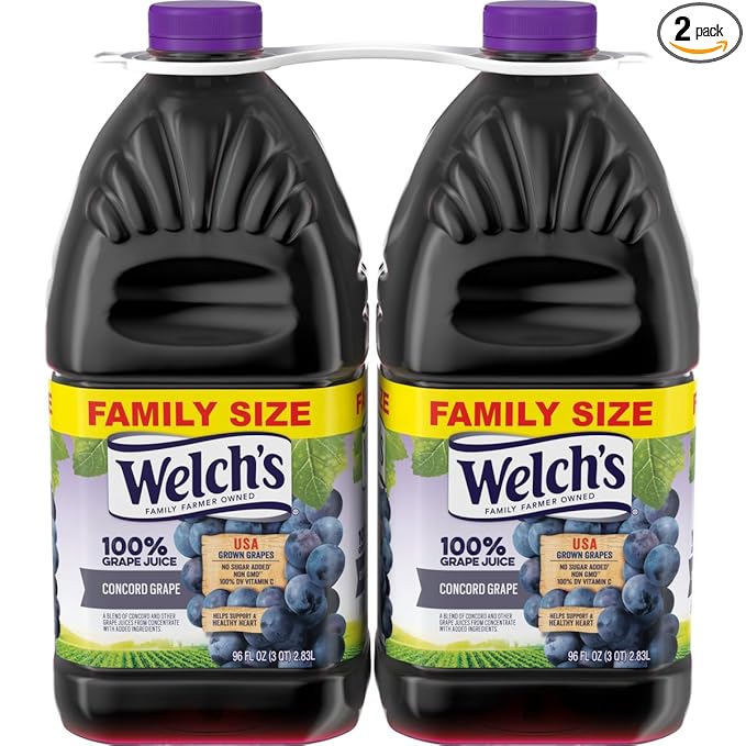 Welch 100% Grape Juice Concord Grape - 96 fl oz (Pack of 2) - No Added Sugar - Non GMO - Excellent Source of Vitamin C - Family Size Value Pack