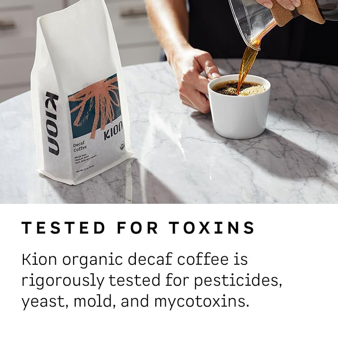 Kion Organic Decaf Whole Bean Coffee Tested for Toxins Ethically Sourced Rich Bold and Smooth Medium Roast 12 Oz (3 Pack)