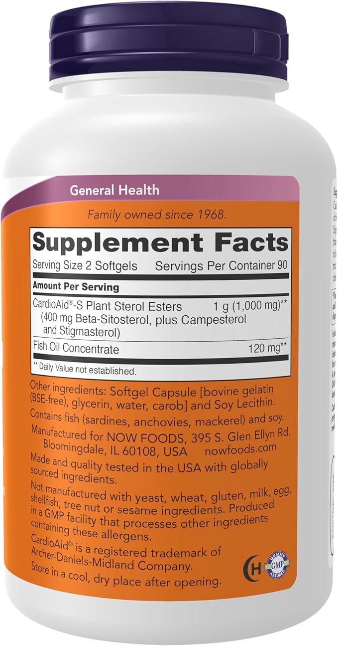 NOW Foods Supplements Beta-Sitosterol Plant Sterols with CardioAid®-S Plant Sterol Esters and Added Fish Oil 180 Softgels (Pack of 2)