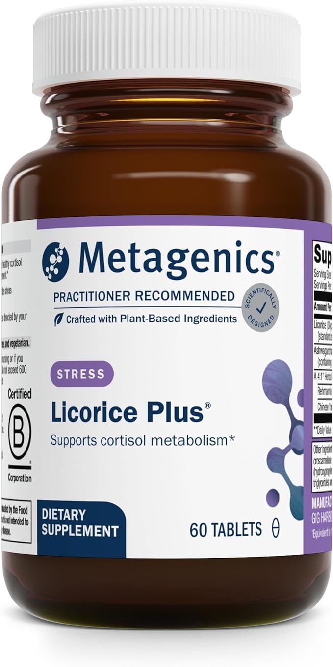 Metagenics Licorice Plus - Cortisol &amp Stress Support Supplement with Licorice Root Ashwagandha Rehmannia &amp Chinese Yam - Non-GMO Gluten-Free Vegetarian - GMP Certified Facility - 60 Tablet