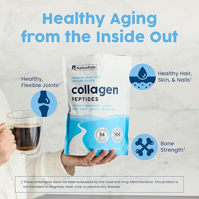 NativePath Collagen Peptides Protein - Hydrolyzed Type 1 &amp 3 Collagen Powder for Skin Hair Nails - 19.8 oz (56 Servings)