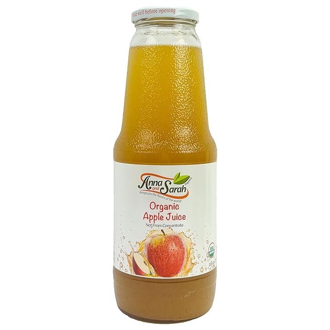 Anna and Sarah 33.8 Oz Organic Apple Juice - USDA Organic Certified - Glass Bottle (4 Pack) No Sugar No Artificial Colors No Preservatives No Flavors AddedNOT from Concentrate