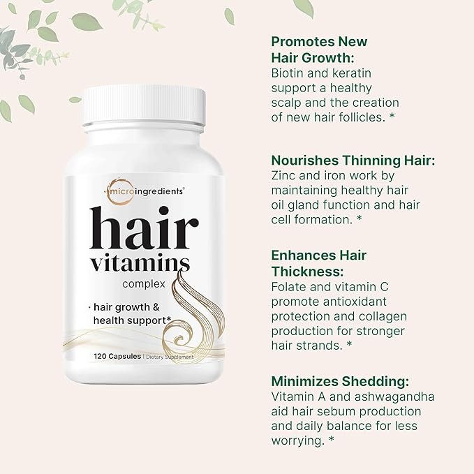 Micro Ingredients Multi Collagen Protein Powder 16oz &amp Hair Vitamins Complex Capsules Bundle 2 Pack | Grass-Fed Collagen Peptides | 14-in-1 Advanced Hair Growth Support