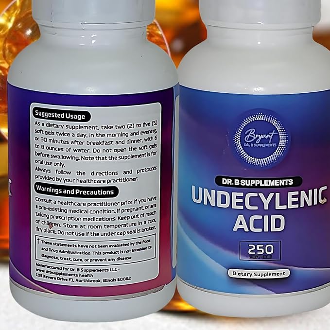 Undecylenic Acid - 250 mg Formerly SF722 Fatty Acid to Support a Healthy Balance of Gut and Vaginal Flora - Dr. B Supplements - 250 SoftGel Capsule - 50 Servings
