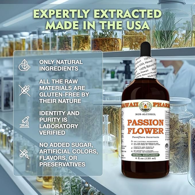 Hawaii Pharm Passion Flower Alcohol-Free Extract Glycerite for Calm and Sleep Support Soothes Digestive Discomfort Promotes Relaxation Encourages Emotional Balance - 2 fl.oz