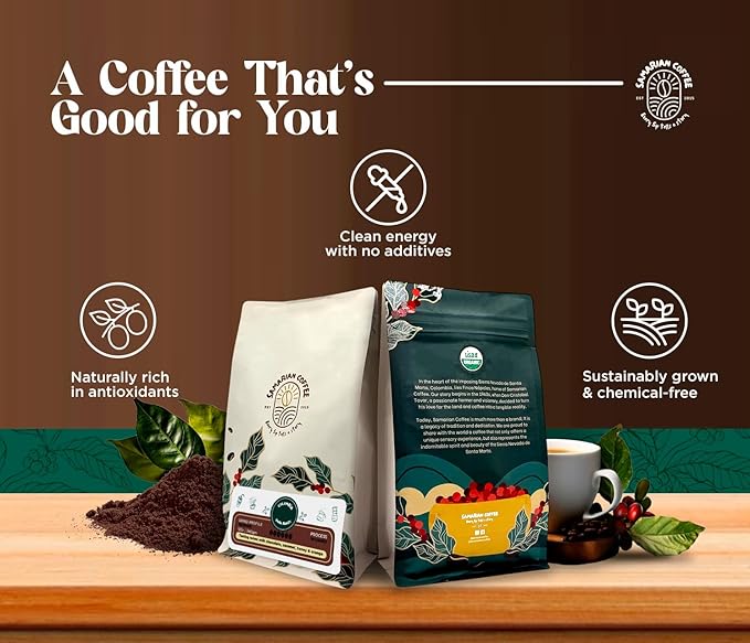 Samarian Coffee Dark Roast – Colombian Single-Origin Arabica – Specialty Ground Coffee with Citrus &amp Floral Notes – Smooth &amp Aromatic – For Pour Over French Press Chemex V60 – 12oz Bag