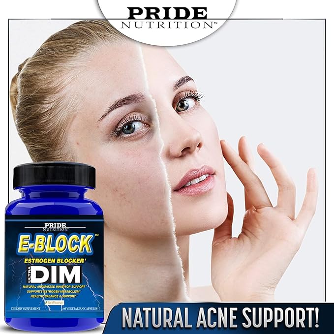 Pride Nutrition E-Block DIM Supplement 700MG Extra Strength Estrogen Blocker | Hormone Balance for Men and Women | M e n o p a u s e Acne Hot Flashes Relief PCT &amp P r o s t a t e Support 60 Ct.