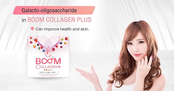 Generic BOOM COLLAGEN PLUS OVER 30 ANTIOXIDANTS- ANTI-AGING DRINK for BEAUTIFUL SKIN 14 SACHETS in BOX Pink/White