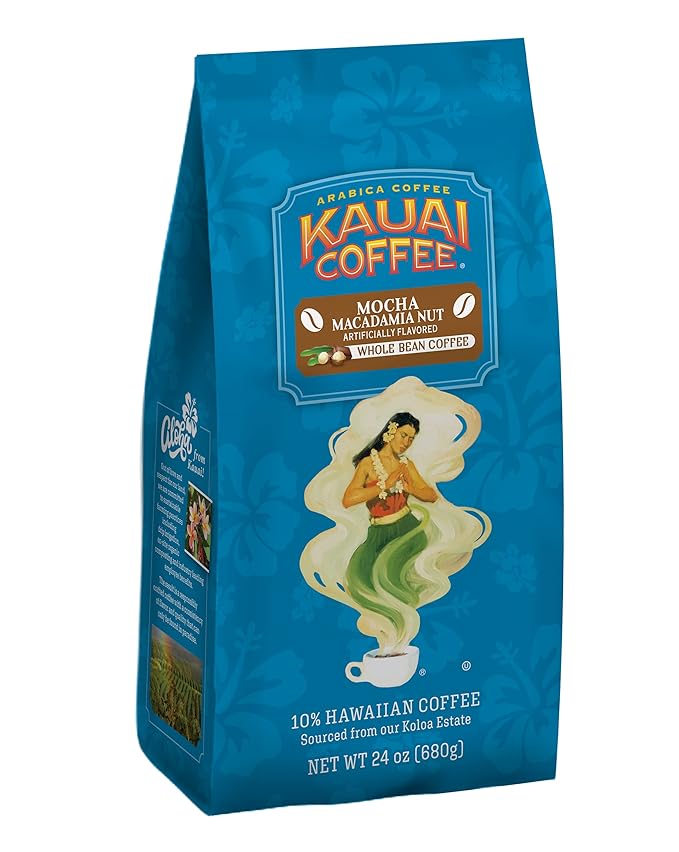 Kauai Coffee Whole Bean Coffee – Smooth Non-Bitter Medium Roast Pure Arabica – Chocolate Flavor and Nutty Aroma – Grown on Hawaii's Largest Coffee Farm – Mocha Macadamia Nut 1 Pack of 10oz