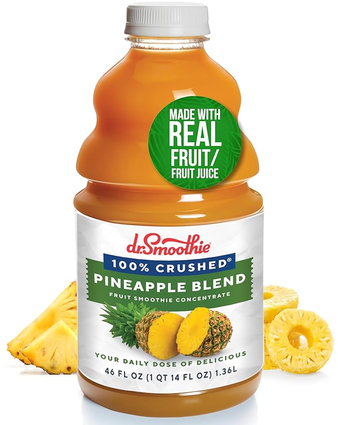 Dr. Smoothie 100% Crushed Pineapple Blend – No Added Sugar Made with Real Fruits/Fruit Juice – Vegan No Artificial Colors or Flavors – Tropical Pineapple Banana Hint of Coconut – 46 oz Bottle