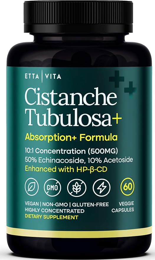 Potent Cistanche Tubulosa Capsules (500 mg) Stress Response Mood &amp Cortisol Support (2x Potent 50% Echinacoside/10% Acetoside) Hormonal Balance for Men &amp Women - Cistanche Supplement Powder