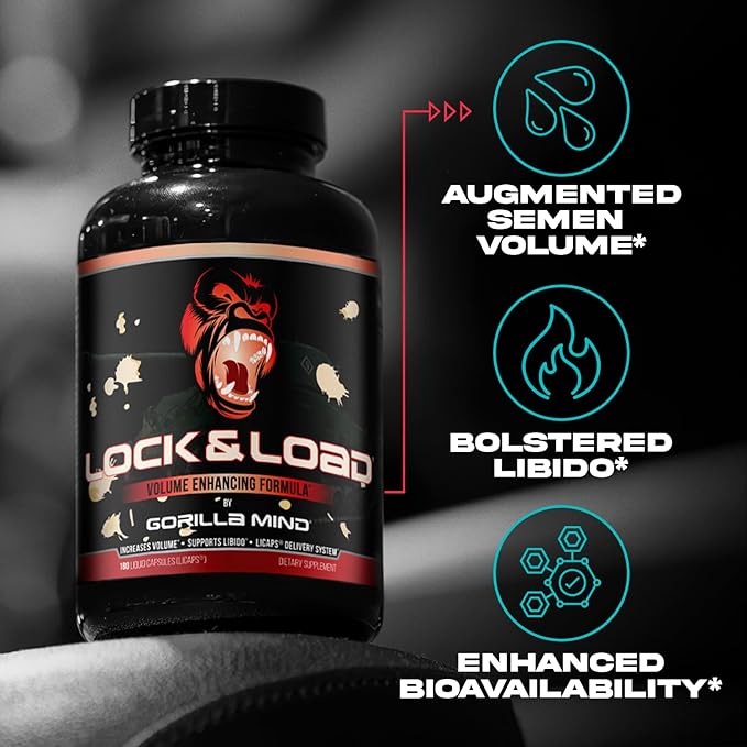 Gorilla Mind Lock &amp Load® - Semen Volume &amp Quality Support | Libido · Erection Quality · Pleasure | Sunflower Lecithin Pygeum L-Lysine | Licaps® Delivery | 180 Capsules