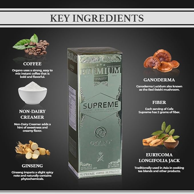 4 Boxes ORGANO Café Supreme 100% Ganoderma Lucidum with Ginseng (80 Sachets)