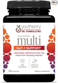 Youtheory High Potency Multi GLP-1 Support - High Absorption Multivitamins - for Immune Support &amp Bone Health - Gentle on Stomach - Vitamin D C Iron &amp More - 150 Vegetarian Capsules