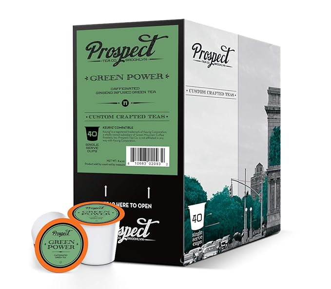 Prospect Tea Co. Green Power Caffeinated Tea Pods Compatible with K Cup Brewers Including 2.0 40 Count