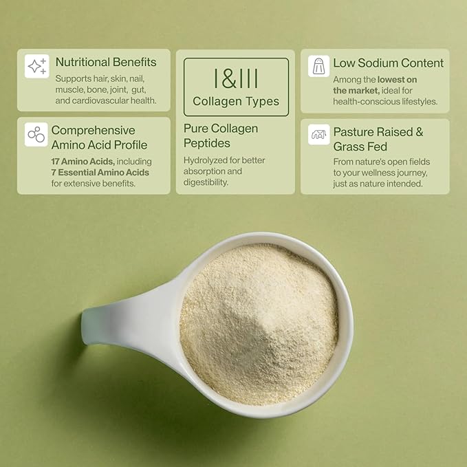 Collagen Peptides Powder Grass-Fed Pasture-Raised Hydrolyzed Collagen Powder Type I &amp III Hair Nails Skin and Joints Non-GMO Paleo &amp Keto Unflavored 16 Fl oz. 2 Pack 45 Servings