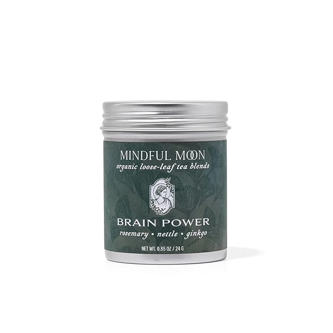 Brain Power Herbal Tea by Mindful Moon – Focus &amp Memory Support Blend with Ginkgo Nettle &amp Rosemary – Caffeine-Free Loose Leaf (Mini)