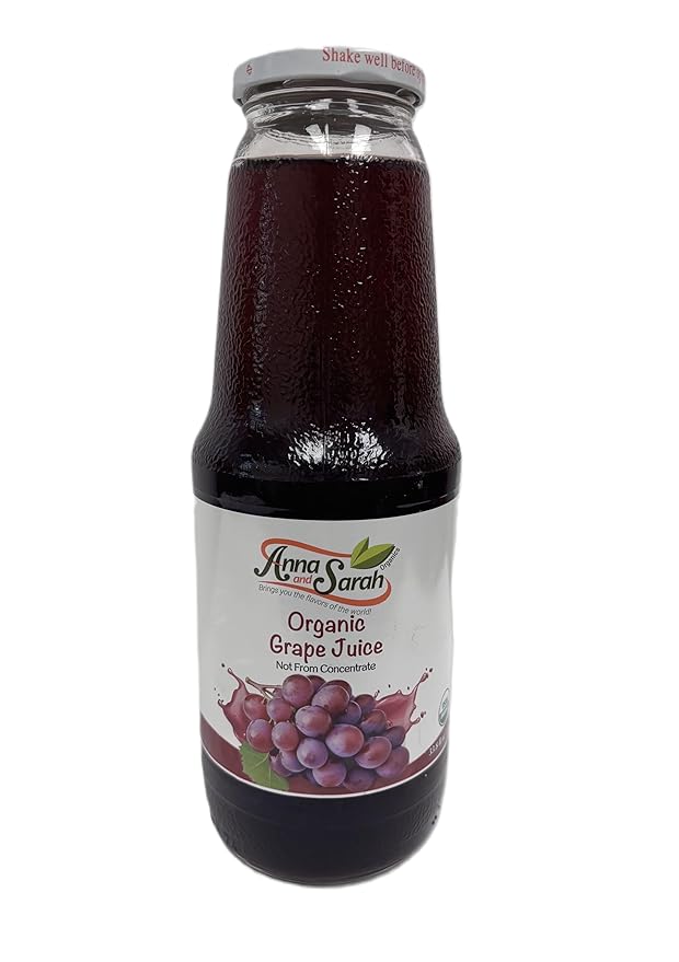 Anna and Sarah 33.8 Oz Organic Grape Juice - Glass Bottle (6 Pack) No Sugar No Artificial Colors No Preservatives No Flavors Added not from CONCENTRATE