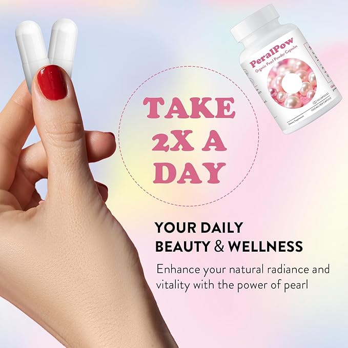 Organic Pearl Powder Capsules 1500mg | Premium Pearl Extract for Skin Radiance Eye Wellness &amp Nail Resilience | 100% Natural Calcium &amp Amino Acids | Non-GMO Vegan 60 Capsules